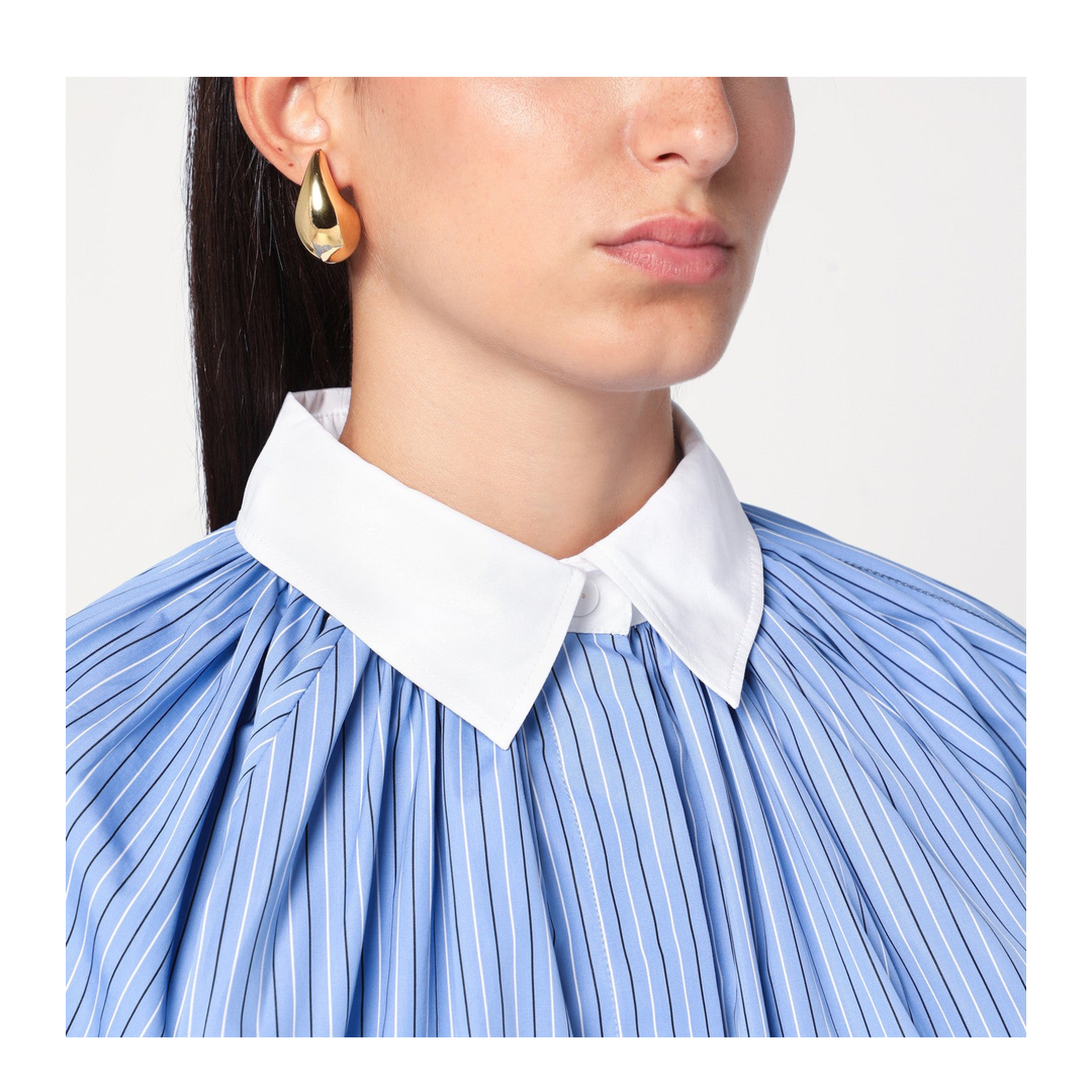 Striped Balloon-Sleeve Shirt in Light Blue