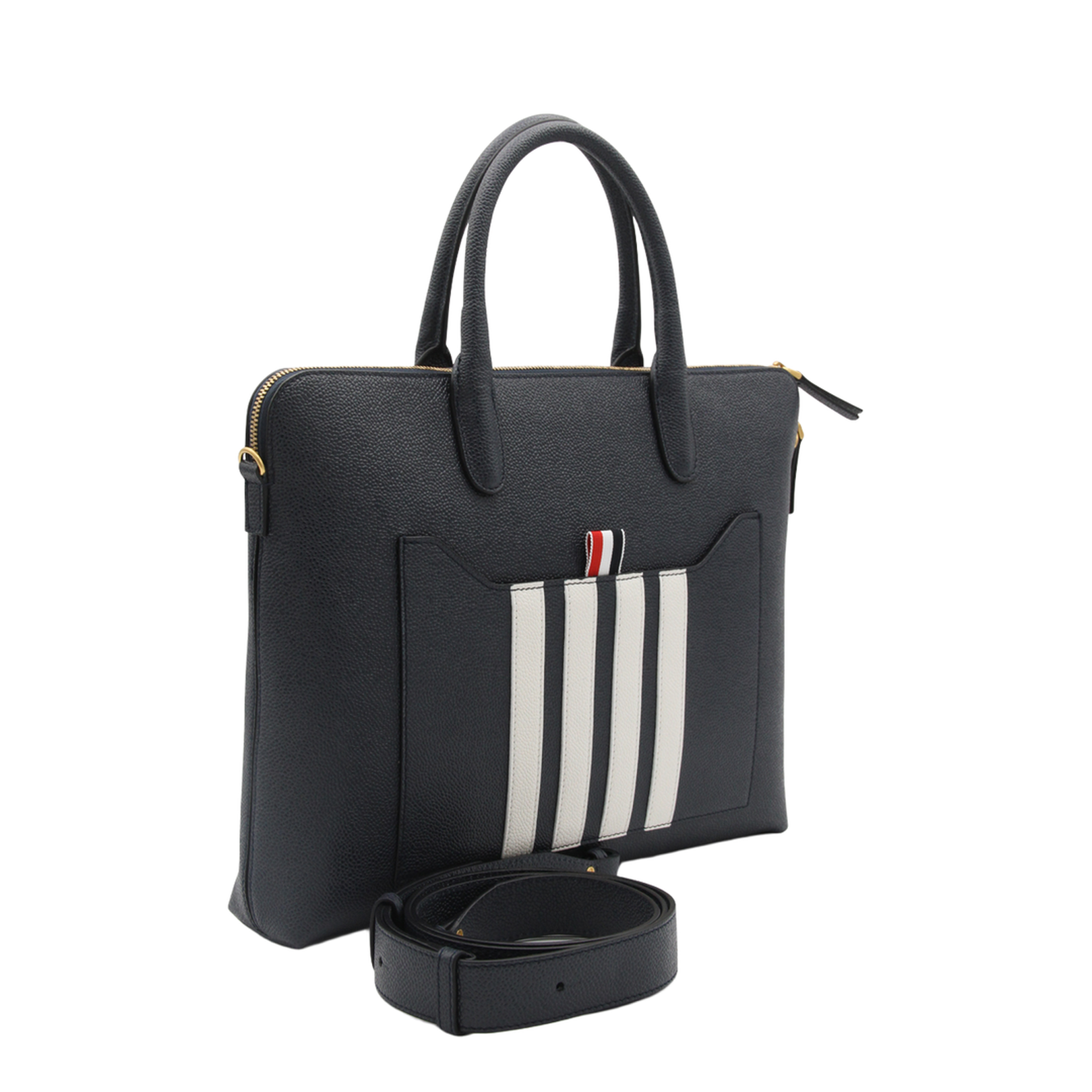 Thom Browne Navy Leather Tote Bag
