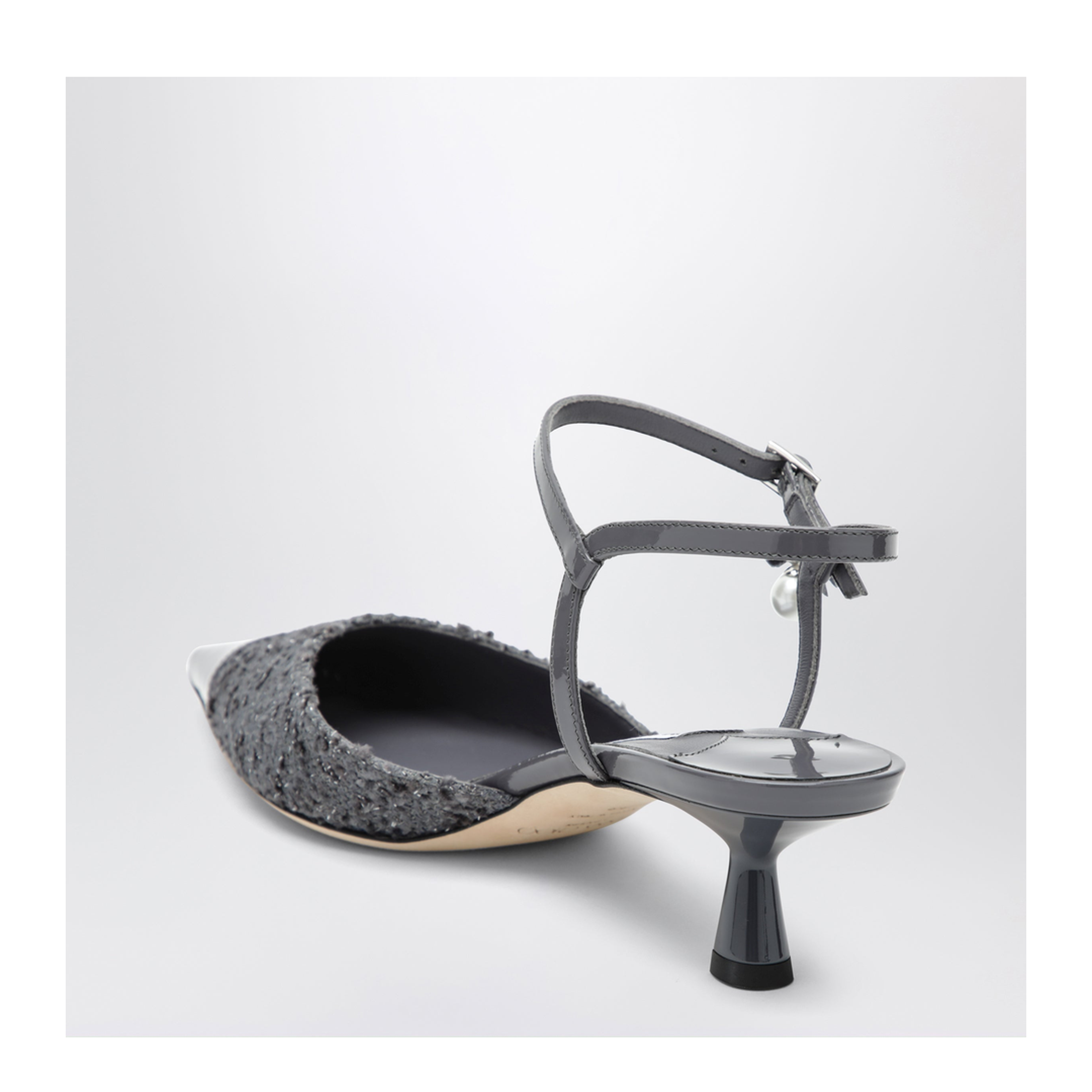 Graphite Leather And Fabric Slingbacks