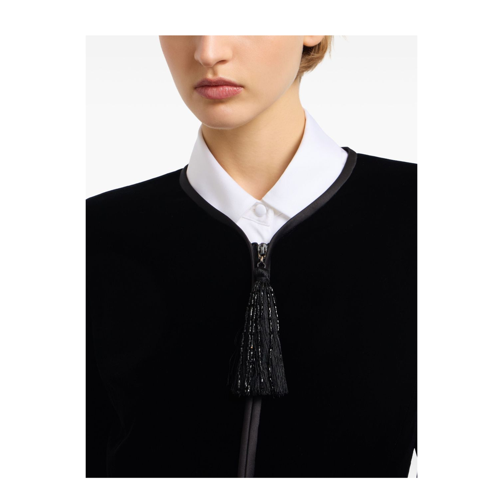 Black Velvet Front Zipper Jacket