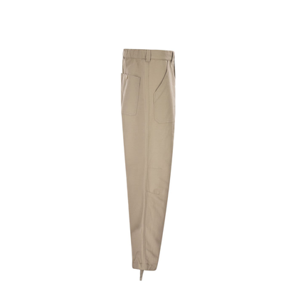 Cotton and linen drill trousers with patch pockets and drawstring