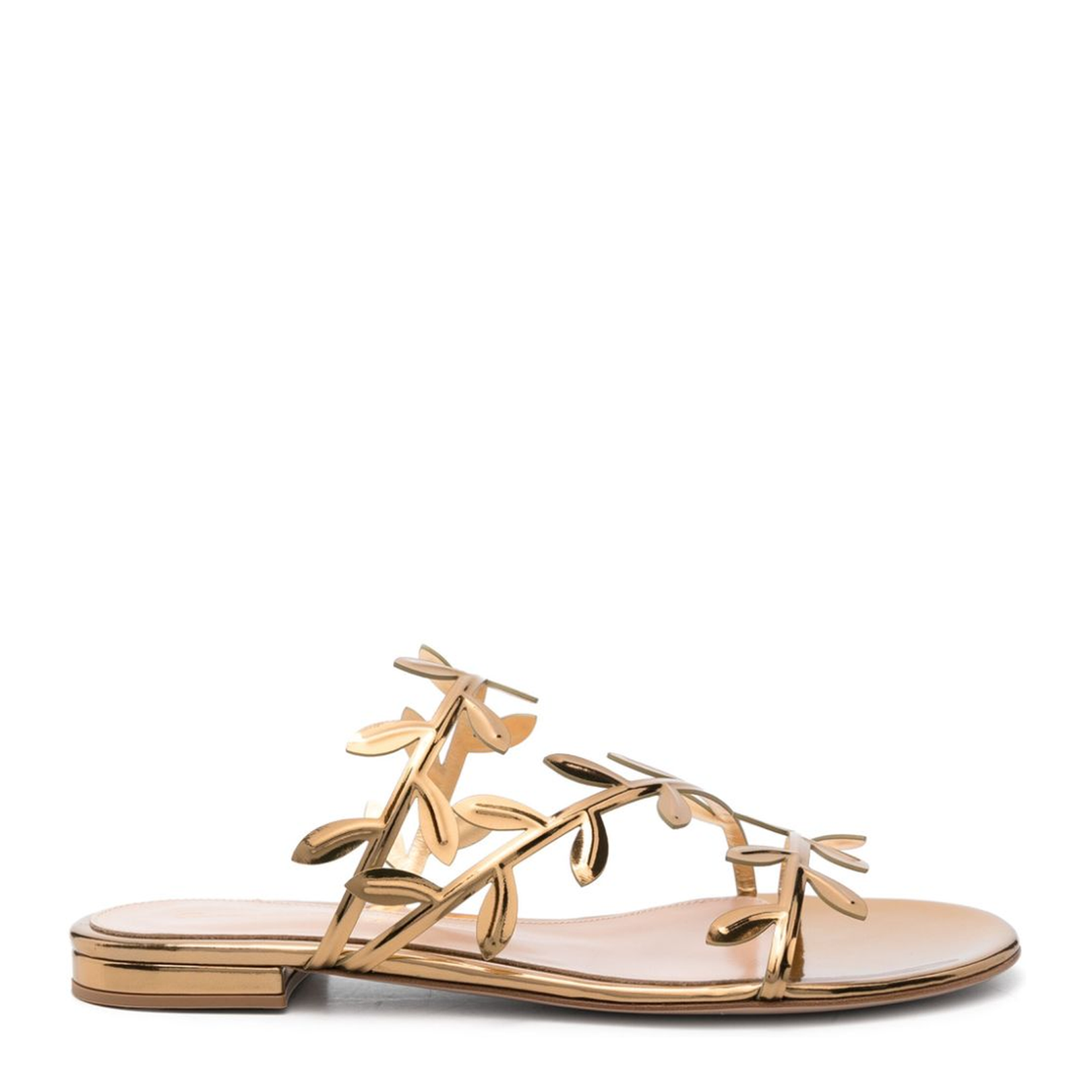 Gold-Tone Leaf Motif Flat Sandals