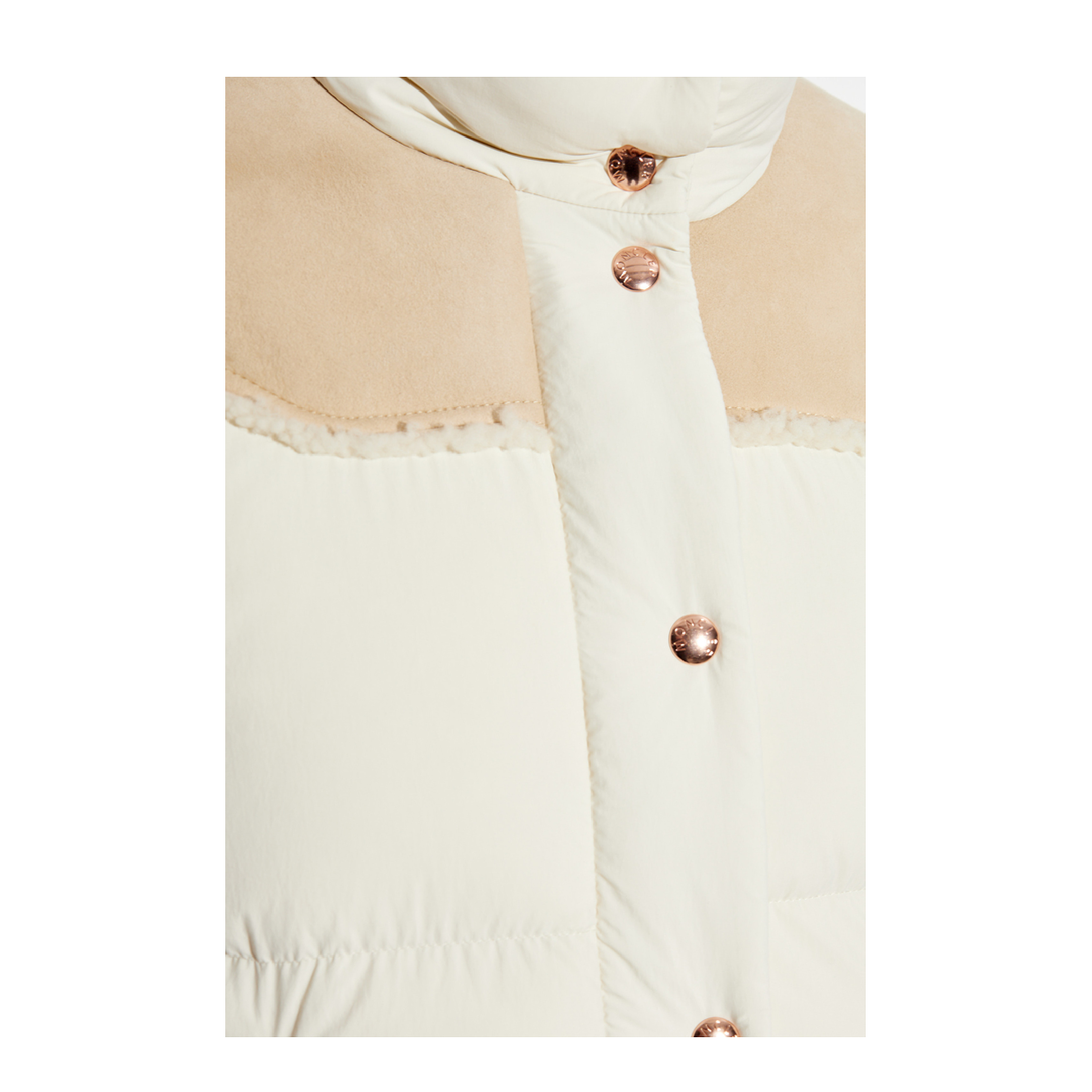 White Angelys Suede-Trimmed Short Down Jacket