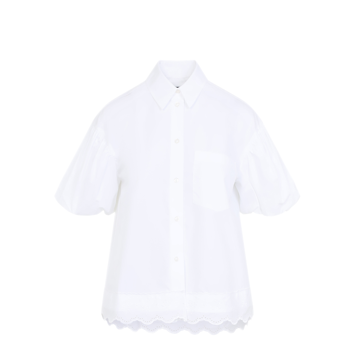 MAYFEYR - Simone Rocha - Cropped Puff Sleeve Lace T Shirt - 54631287WHITE