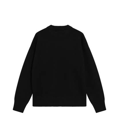 Black Wool De Coeur Crewneck Sweater