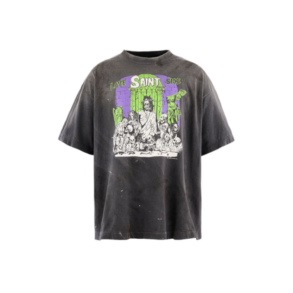MAYFEYR - SAINT MXXXXXX - Black Faded Finish Graphic T Shirt - SMMK10000003BLACK