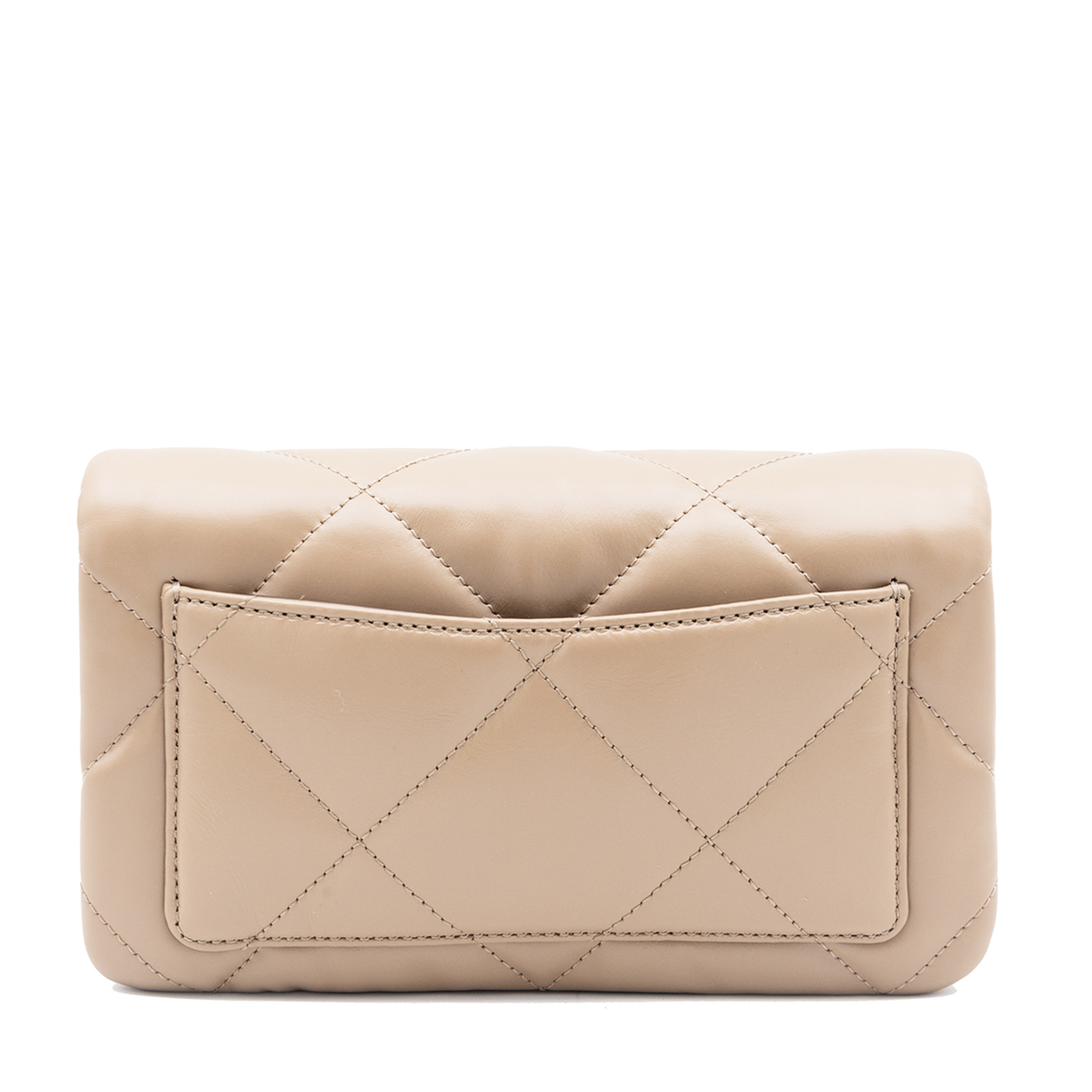 Kira Diamond Quilt Clover Medium Leather Chain Wallet - Light Stone
