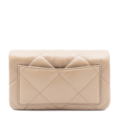 Kira Diamond Quilt Clover Medium Leather Chain Wallet - Light Stone