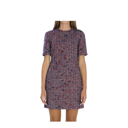 Wool Bouclé Dress in Red and Blue