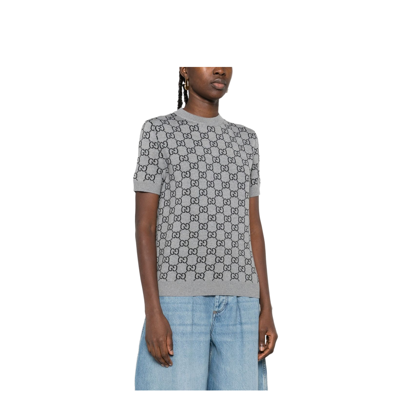 Reversible Wool Jacquard Top in Grey and Black