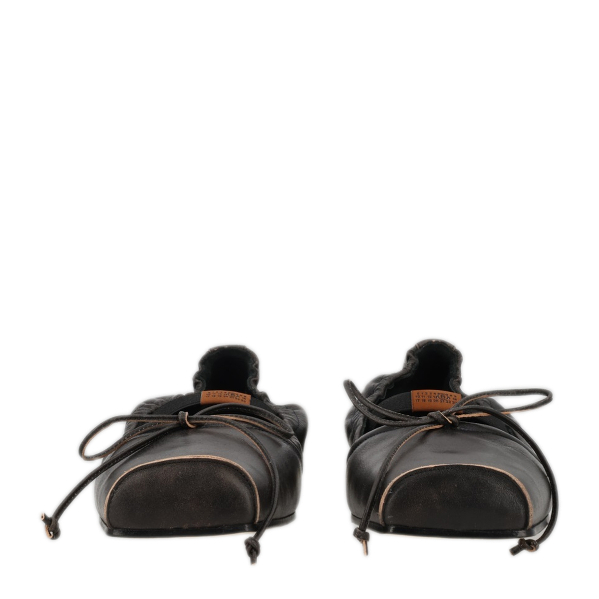 Square-toe ballerinas in brown calfskin leather