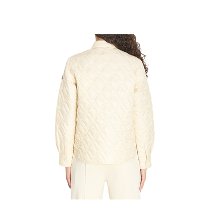 White Ivory Diamond Quilted Padded Shirt Jacket