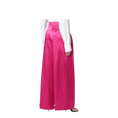 Wide Pleated Fuchsia Satin Trousers