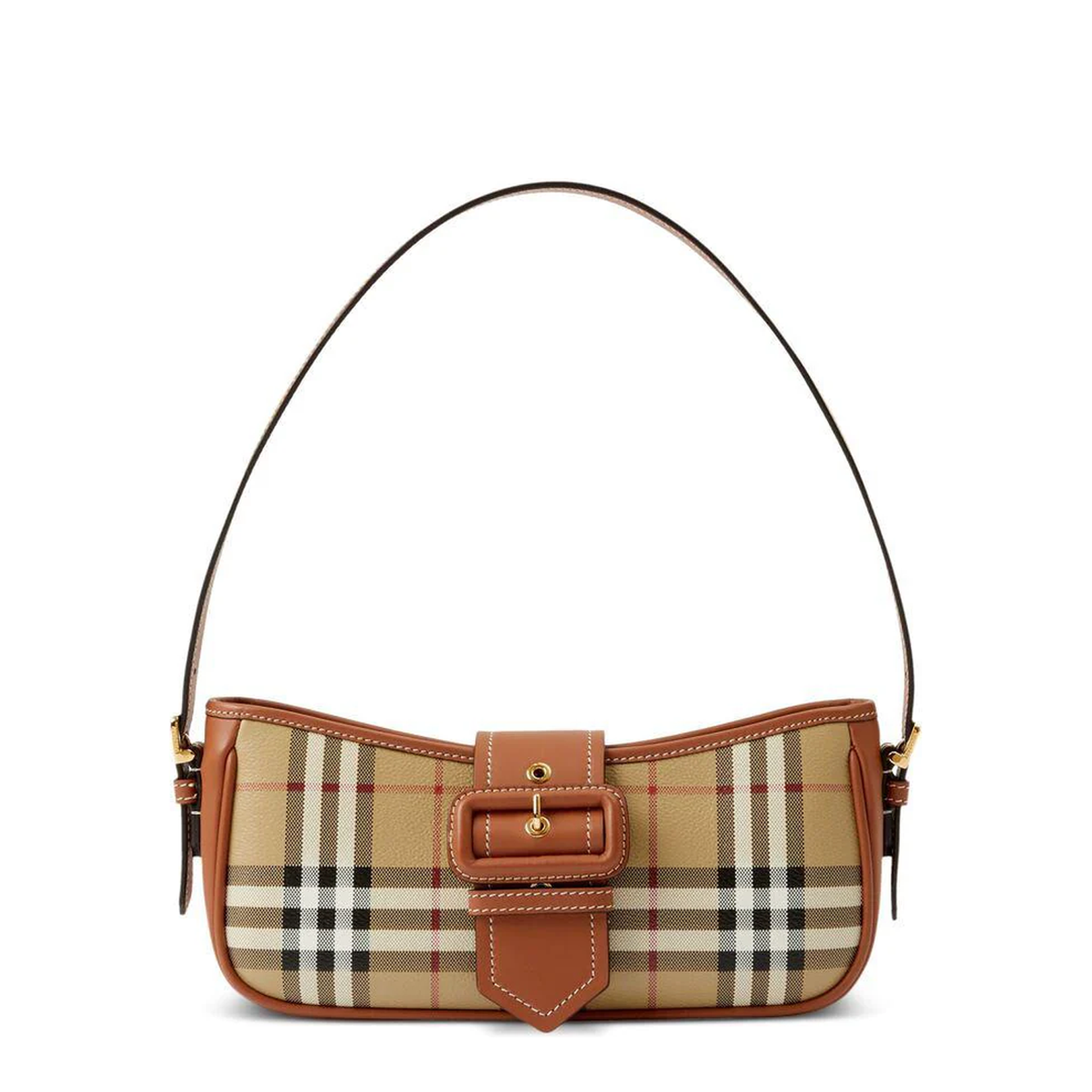 Beige Cotton Blend Check Pattern Bag