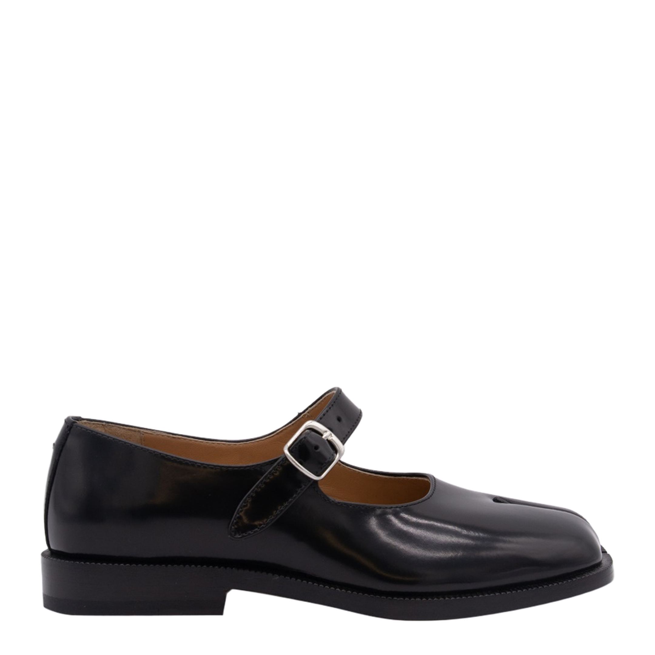 Black Leather Tabi Mary-Jane Shoes
