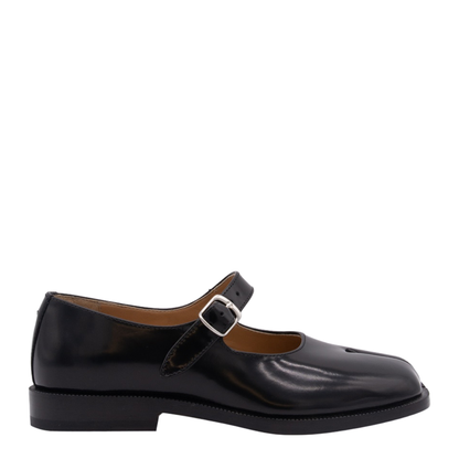 Black Leather Tabi Mary-Jane Shoes