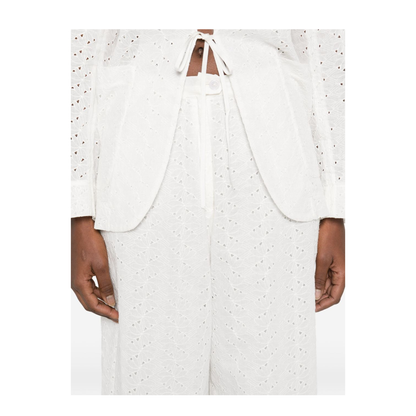 MAYFEYR - Forte Forte - Flared Muslin Trousers With Broderie Anglaise Embroidery Crystal - 14878MYPANTSCRYSTAL