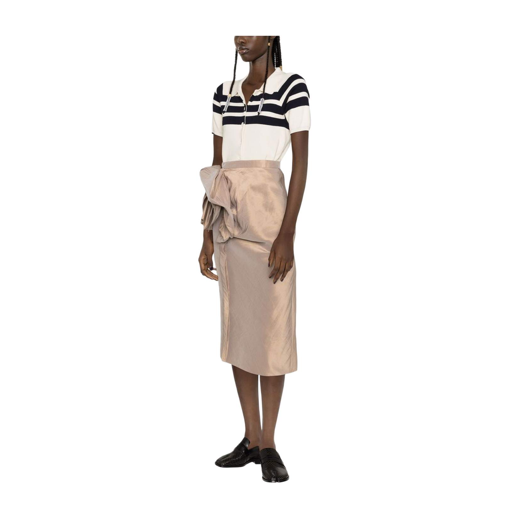 Floral-Detail Satin Finish Midi Skirt