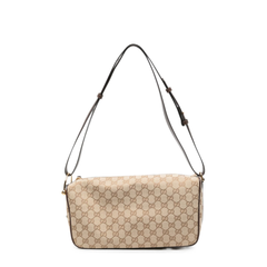Half Horsebit Medium Canvas Shoulder Bag - Sand and Brown