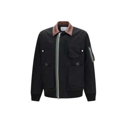 MAYFEYR - Sacai - Cotton Bomber Jacket With Leather Details - 2604031M001