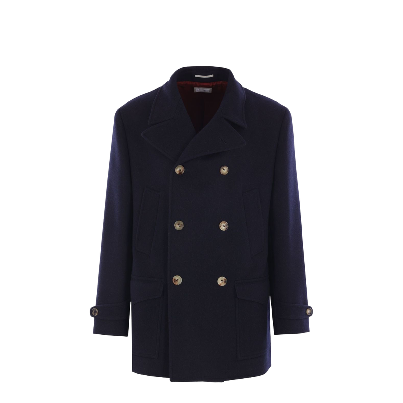 Double-Breasted Navy Blue Wool Coat