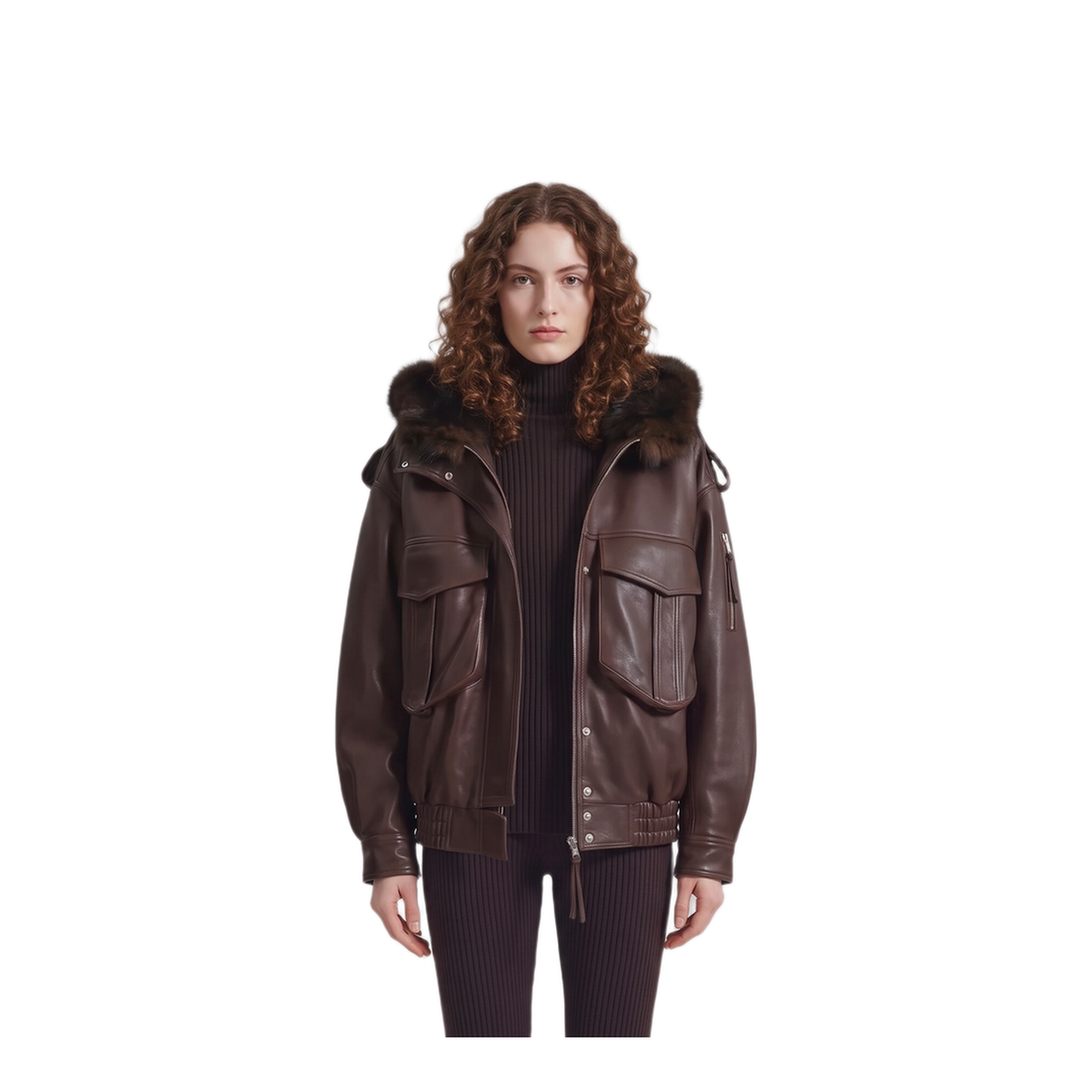 MAYFEYR - The Frankie Shop - Napa Bomber With Hood In Brown Leather - JAFS22732200BROWN