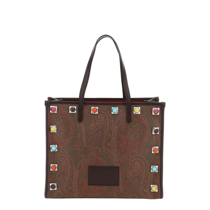 Paisley-Print Studded Tote Bag
