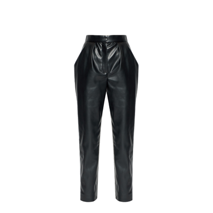 High-waisted Faux Leather Trousers Black