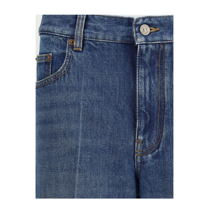 Blue Cotton Straight Leg Jeans