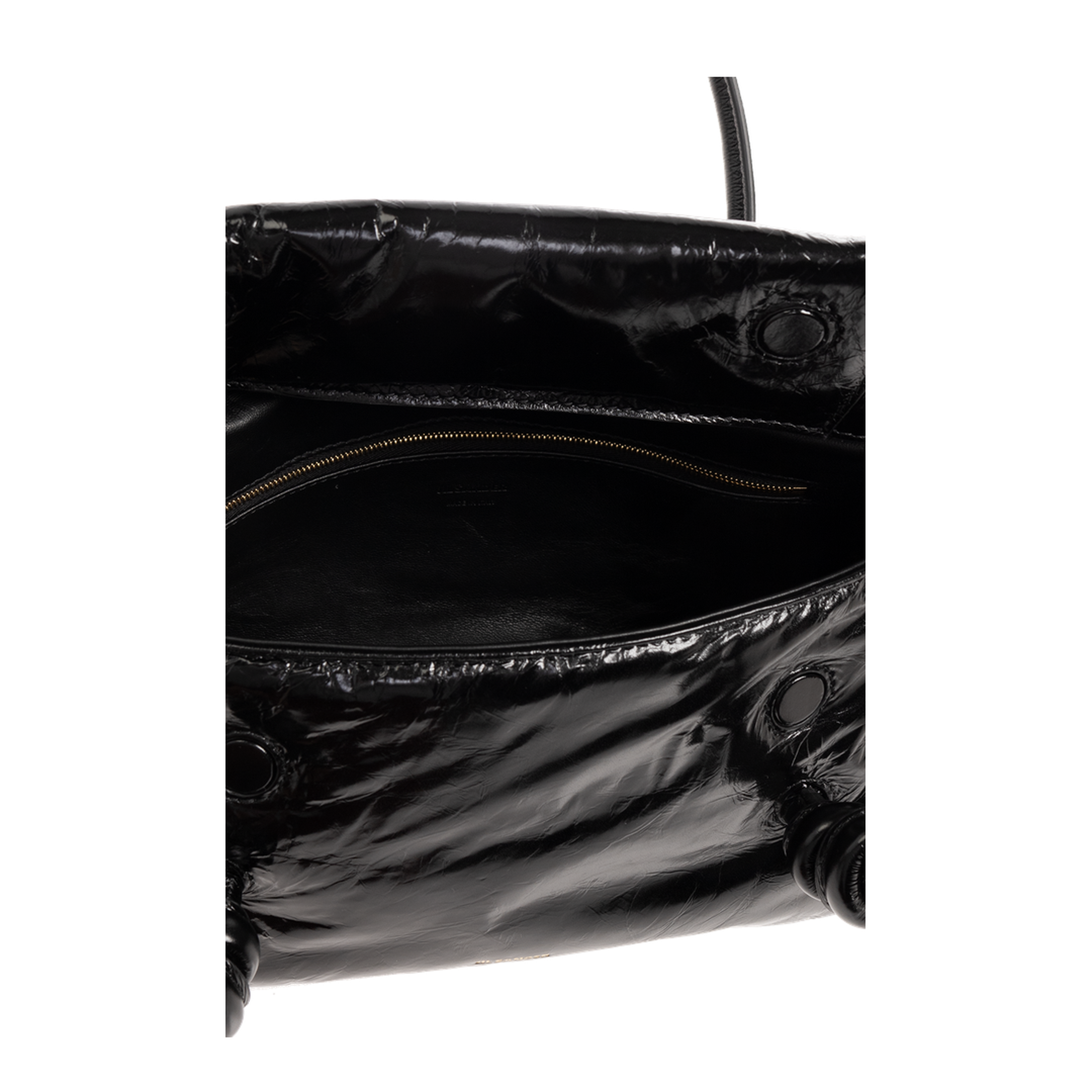 Knot Small Black Shoulder Bag With Laminated Logo In Patent Leather