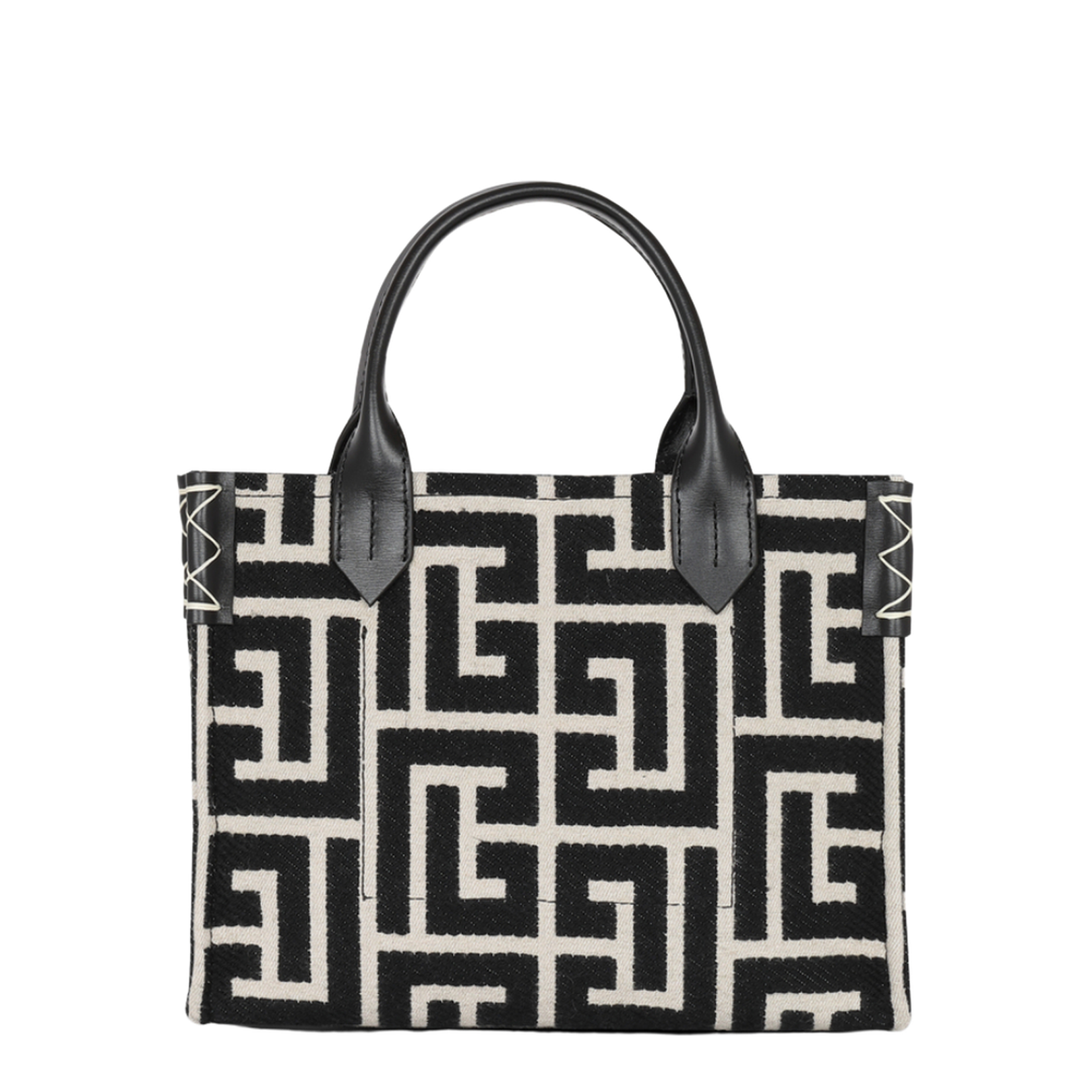 B-Army Black and White Tote Bag with Logo Patch and Monogram