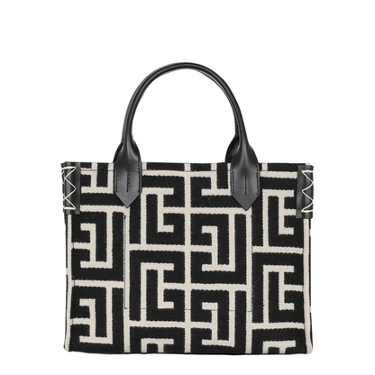 B-Army Black and White Tote Bag with Logo Patch and Monogram