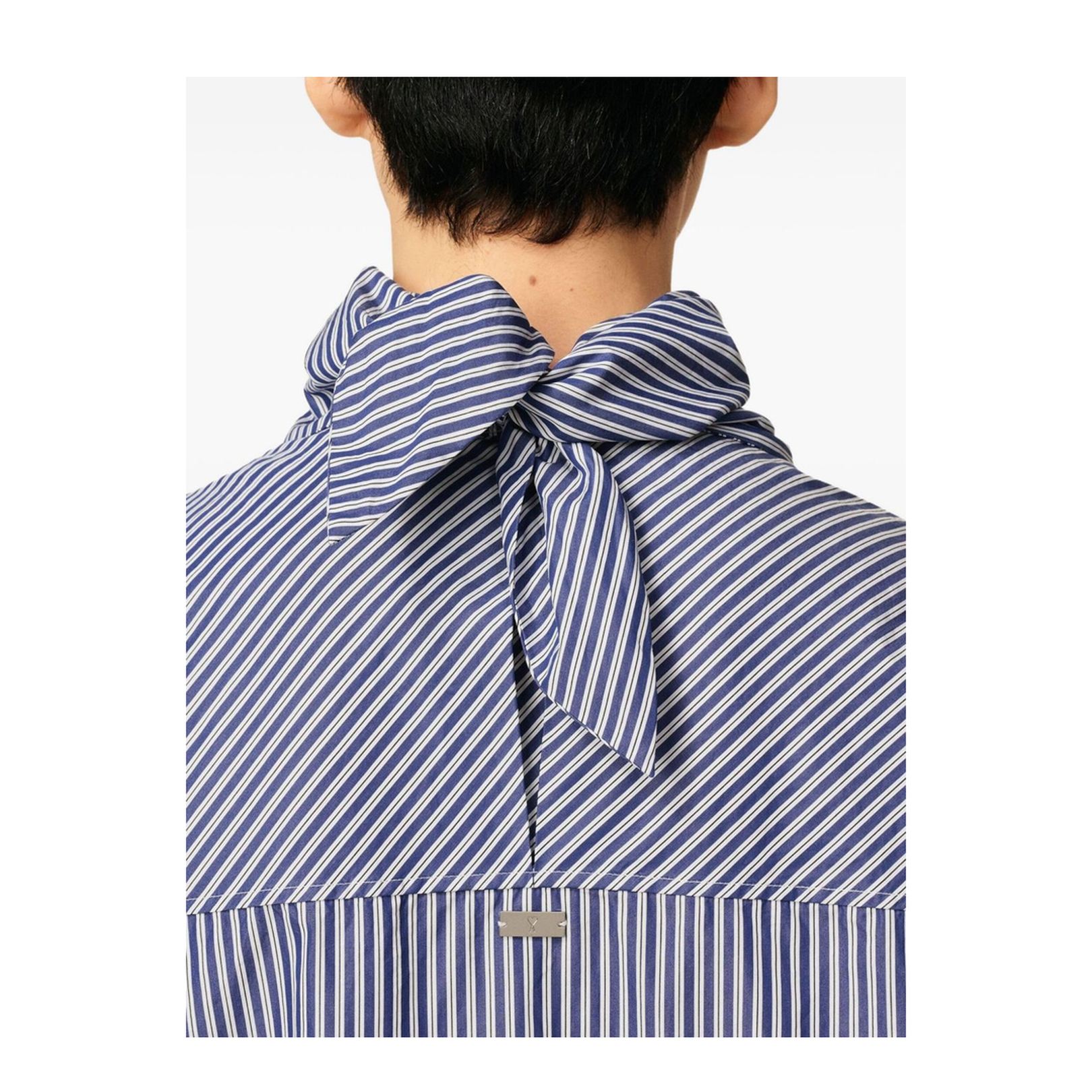 Blue Cotton Long Sleeves Striped Bandana Blouse