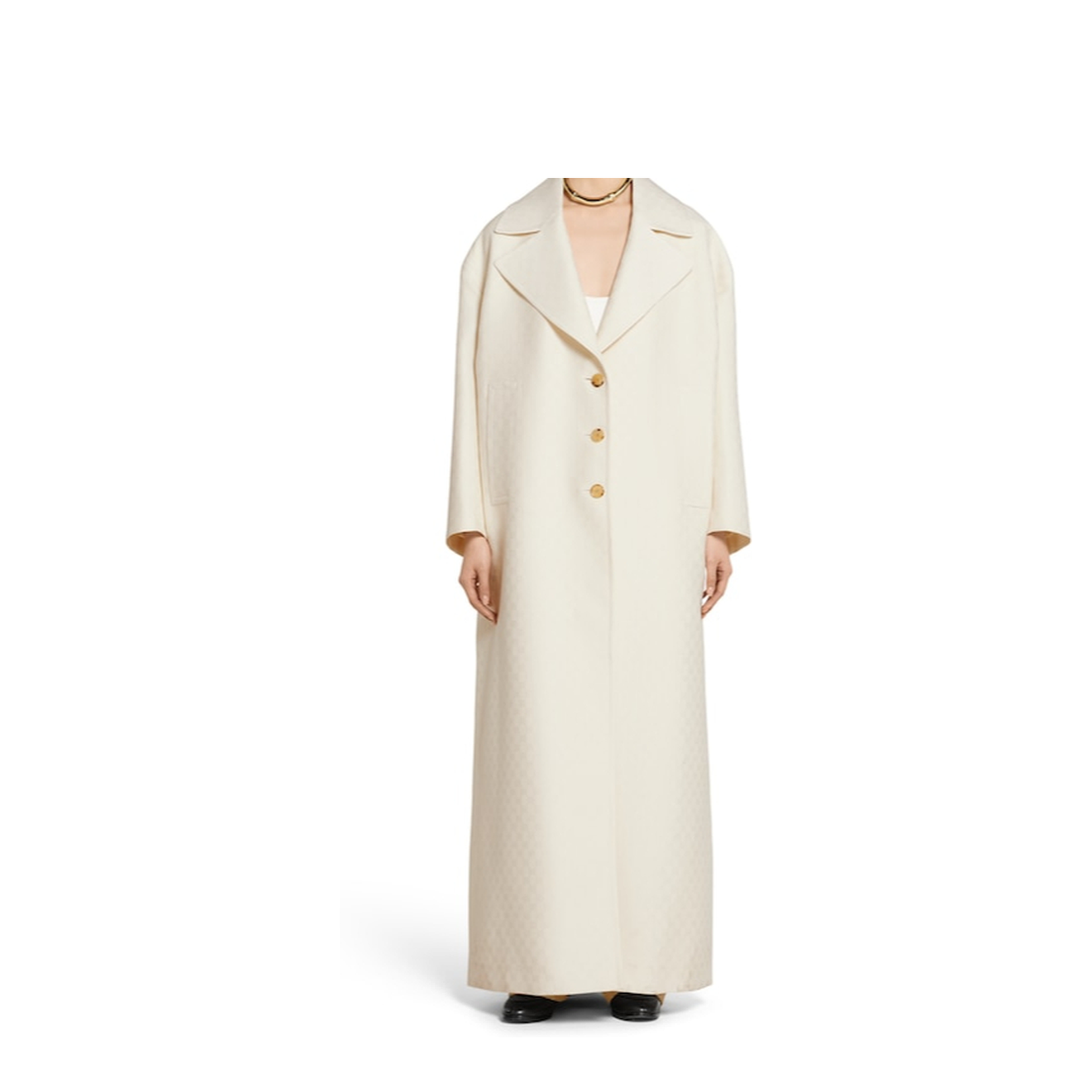 Silk Wool Crêpe Single-Breasted Coat in Off White