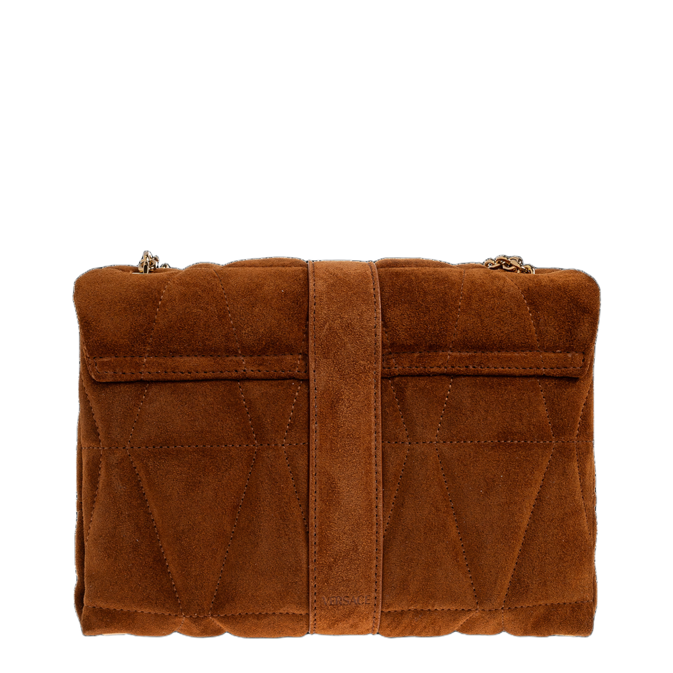 Quilted Chain Suede Shoulder Bag - Brown