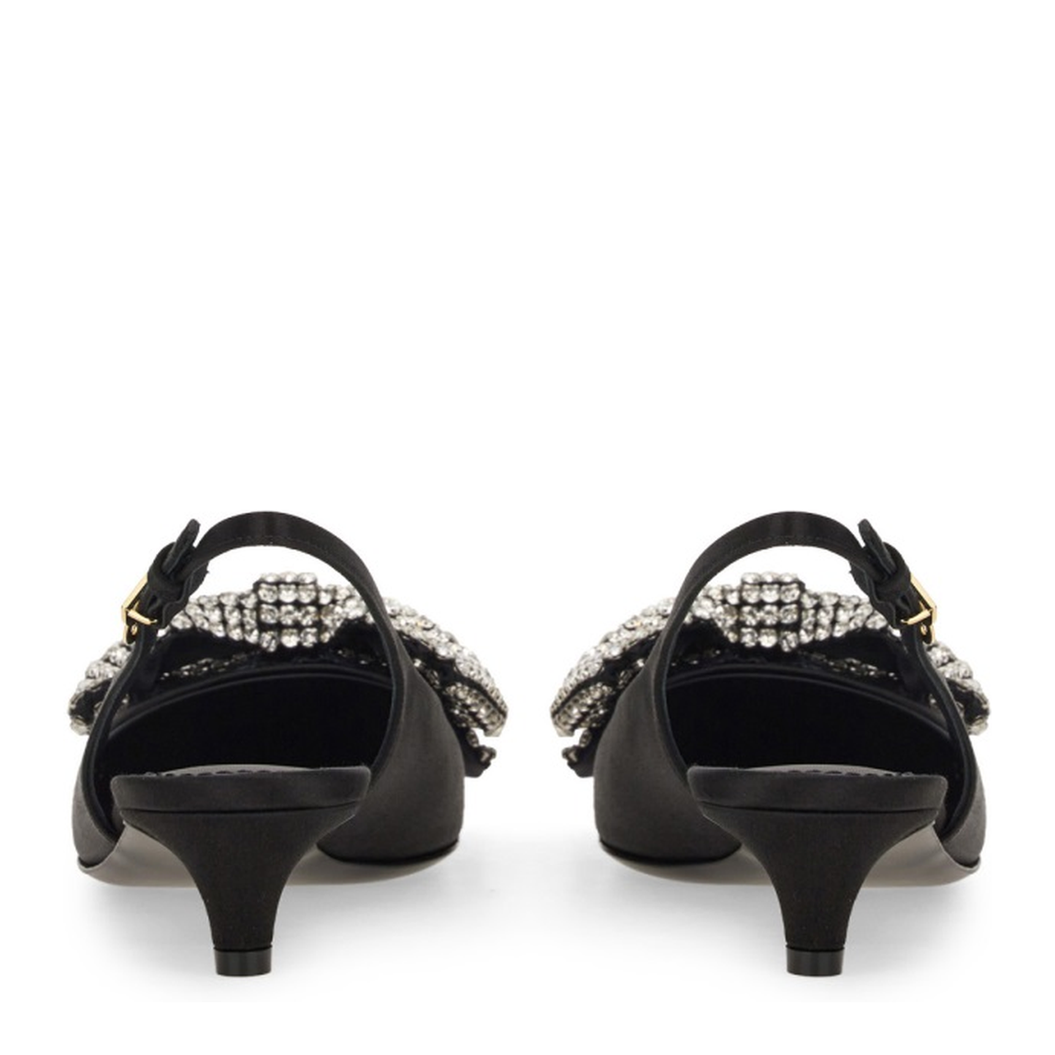 Satin Sling-Back with Rhinestone Embroidery