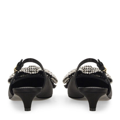Satin Sling-Back with Rhinestone Embroidery