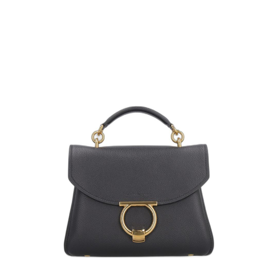 Gancini Pebbled Calfskin Top Handle Bag - Nero
