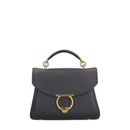 Gancini Pebbled Calfskin Top Handle Bag - Nero