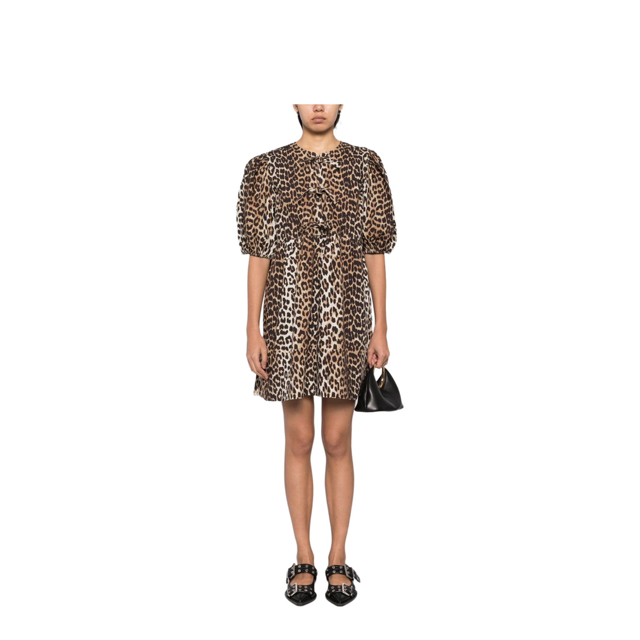 Printed Tie String Poplin Mini Dress