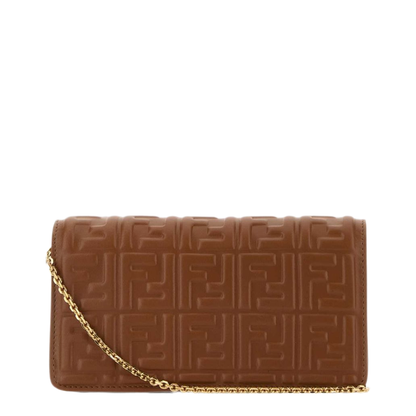 Baguette Nappa Leather Wallet On Chain - Sellier Brown