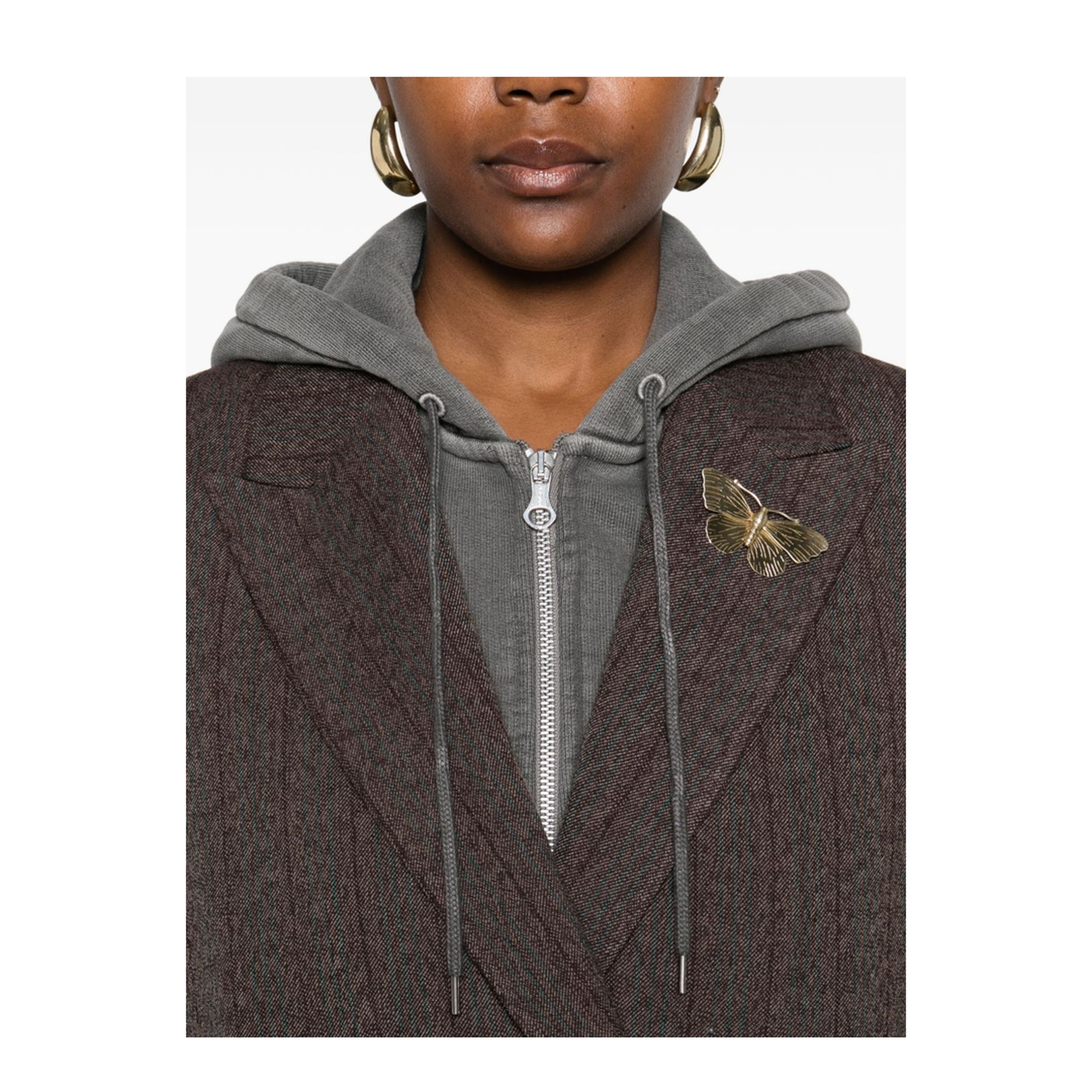Cocoa Brown Pinstripe Double-Breasted Jacket