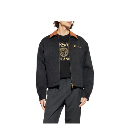 Jacket with leather collar