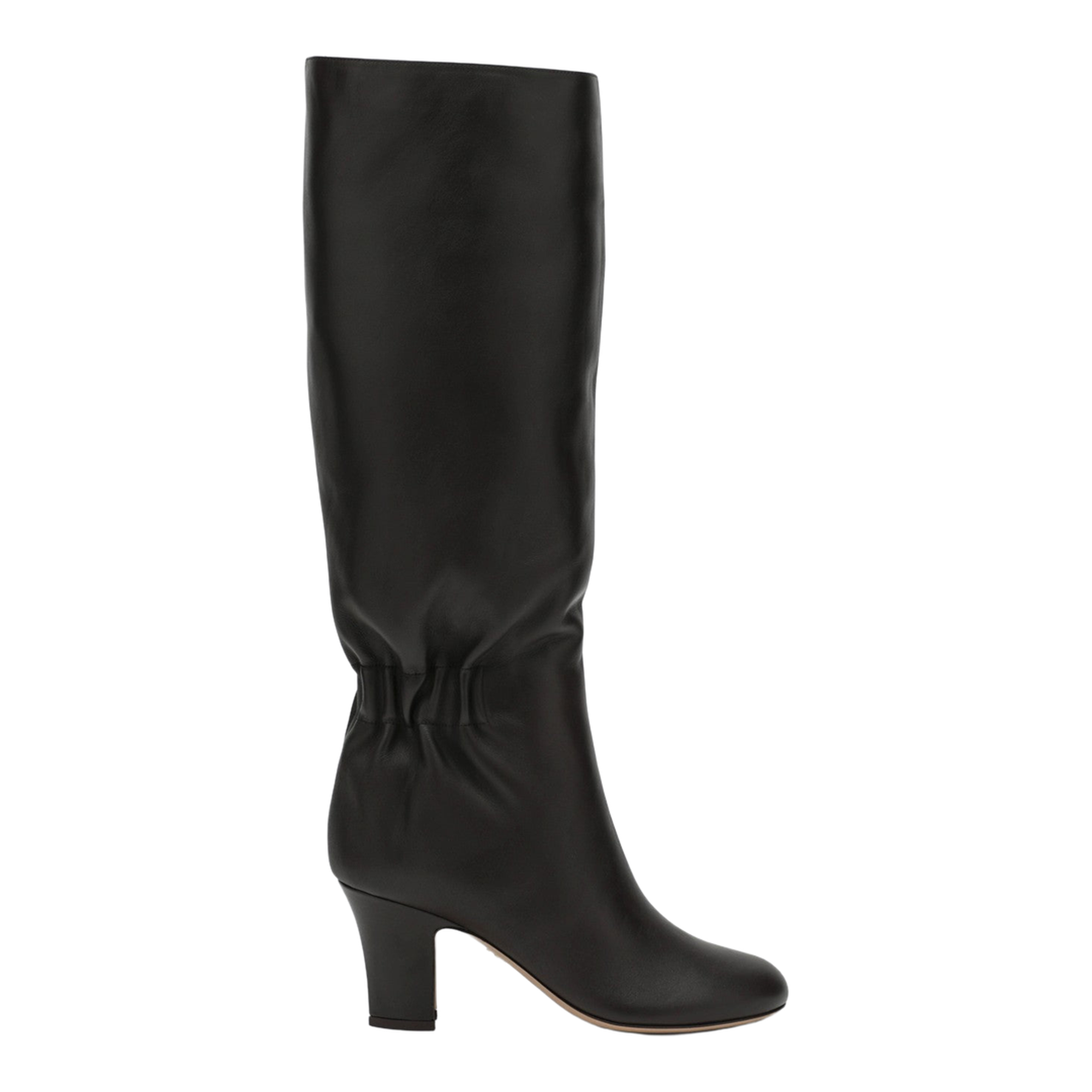 Ruched Boots in Dark Brown Leather