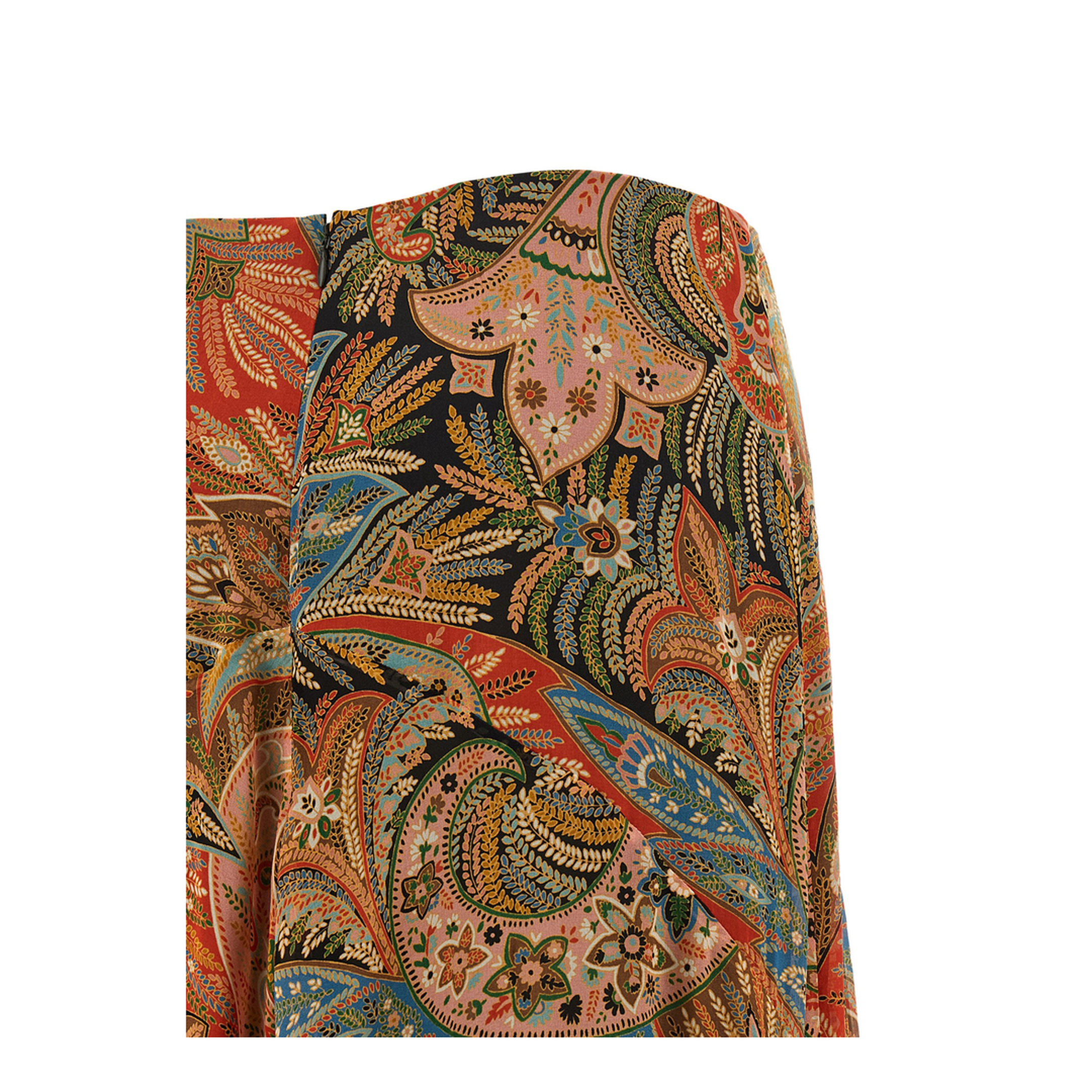 Silk Maxi Skirt with Flounce and Paisley Motif