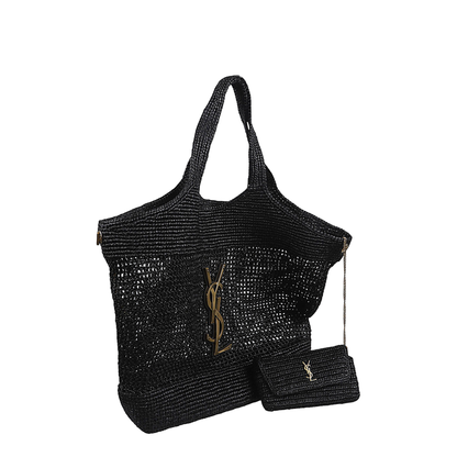 Icare Maxi Raffia Tote Bag - Black