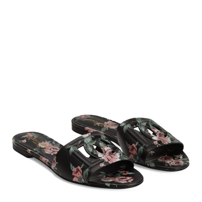 Black Slide Sandals with Cut Out Logo