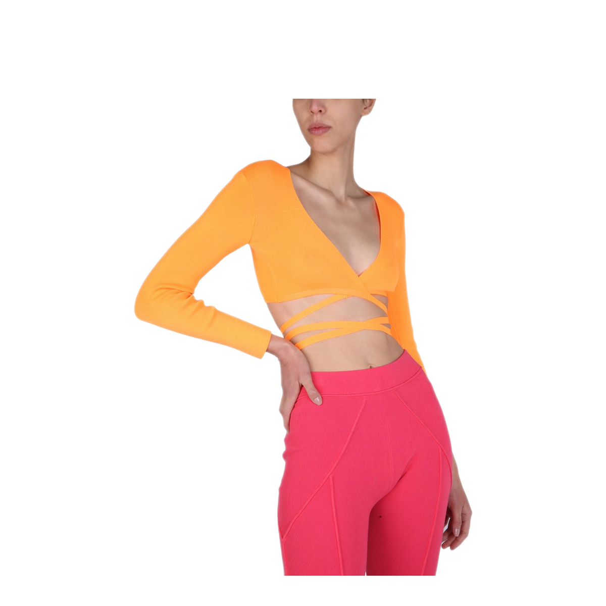 MAYFEYR - MSGM - Wide V Neck Ribbed Cropped Top - 3242MDM21022748909