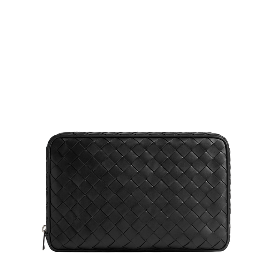 Black Leather Large Intrecciato Beauty Case