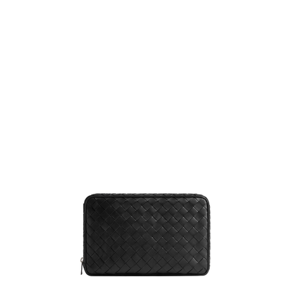 Black Leather Large Intrecciato Beauty Case